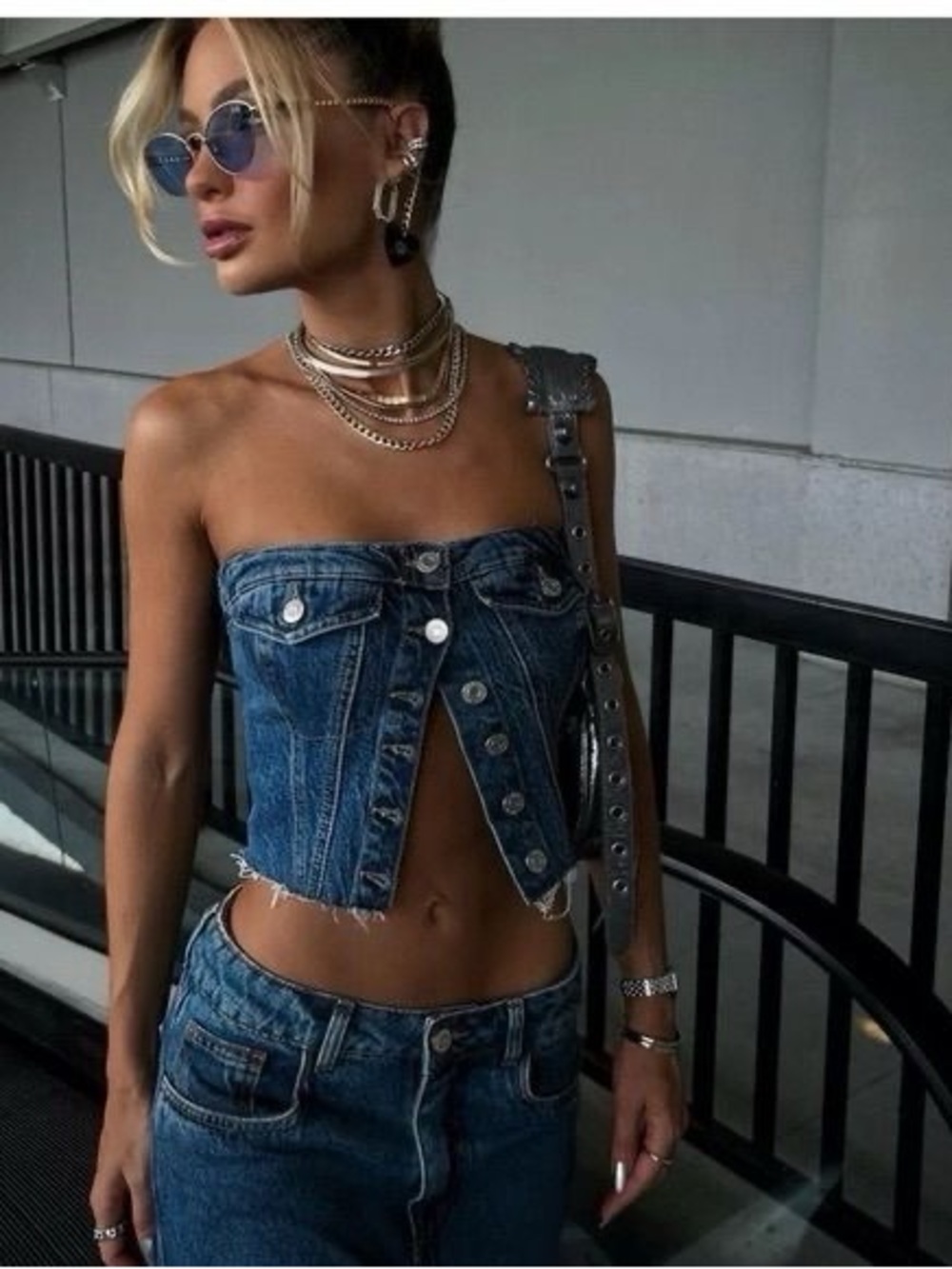 ZARA Dark Blue Denim Top Corset Size XS